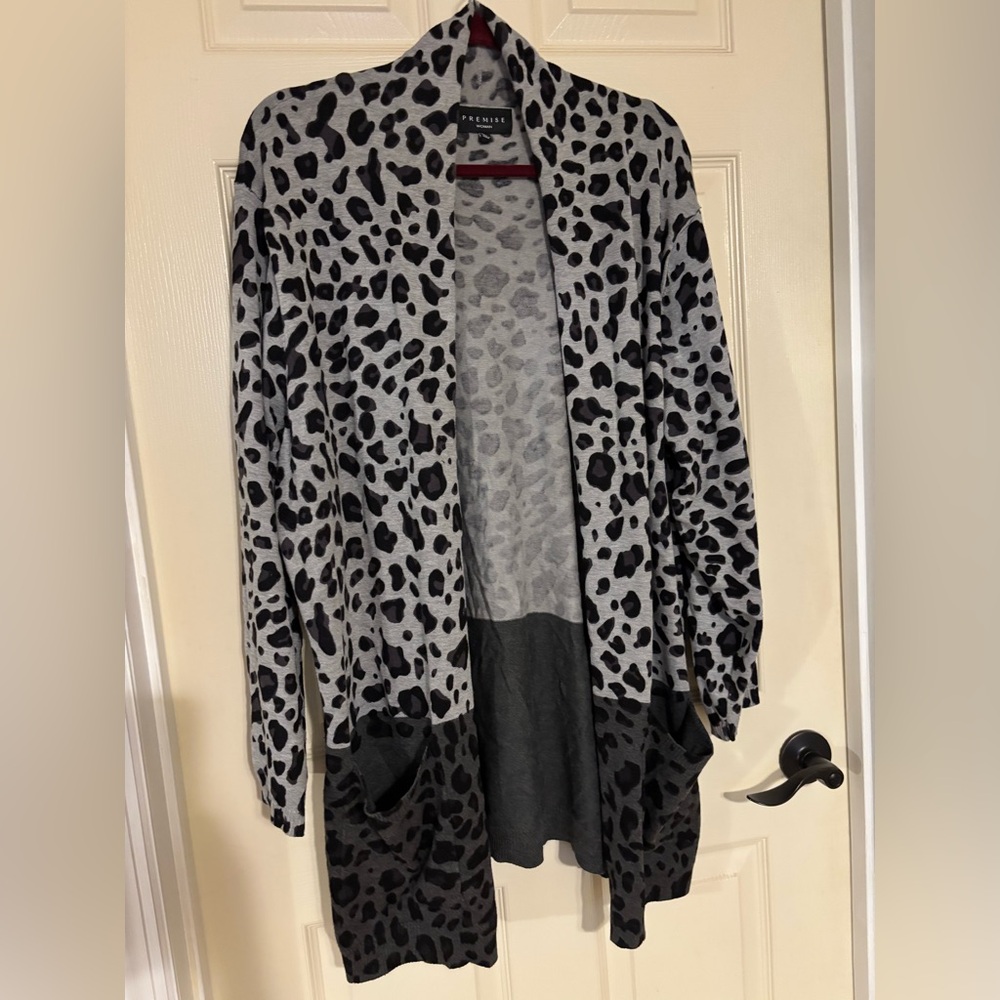 Premise Gray and Black Leopard Print Cardigan